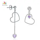 Павлин звезда Твердые 925 пробы серебряные висячие серьги сердце розовый камень CFE8152