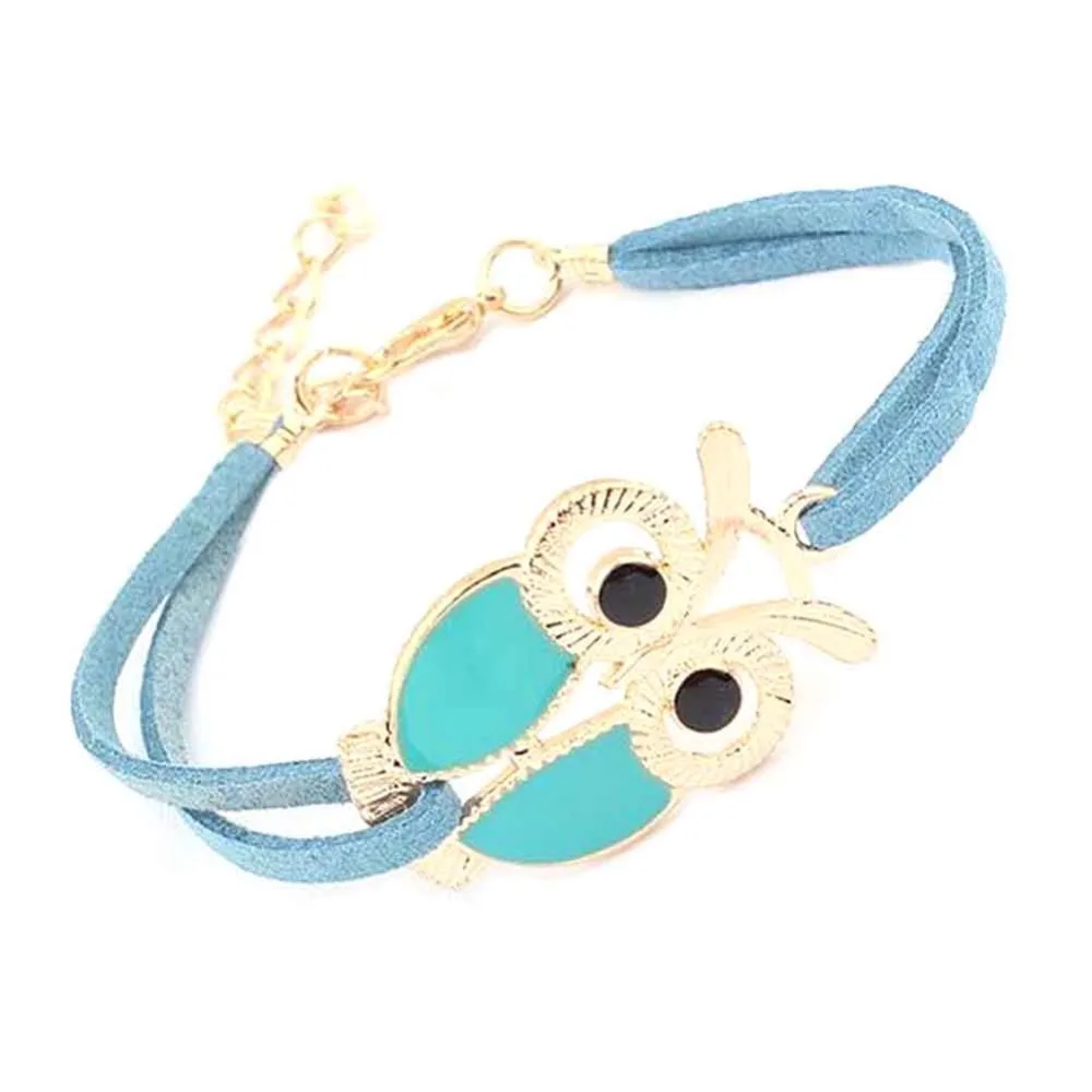 4 цвета Простой Модный Дикий кожаный браслет Сова веревка для женщин ювелирные