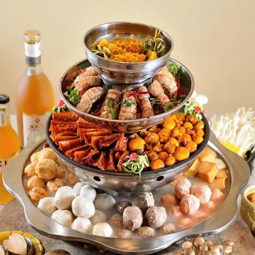 

Thickening stainless steel steam barbecue BBQ hot pot soup mandarin duck shabu pagoda pot Chinese kitchen 4 layers hotpot