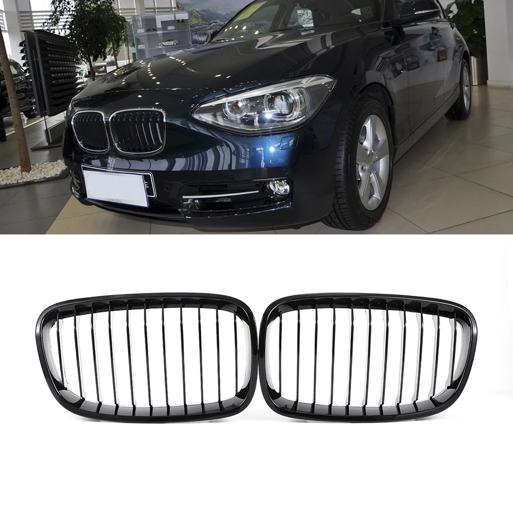 

Передняя широкая решетка радиатора для BMW F20 116i 118i 120i 125i 2012-2014, глянцевый черный Автомобильный декоративный аксессуар, гоночные решетки