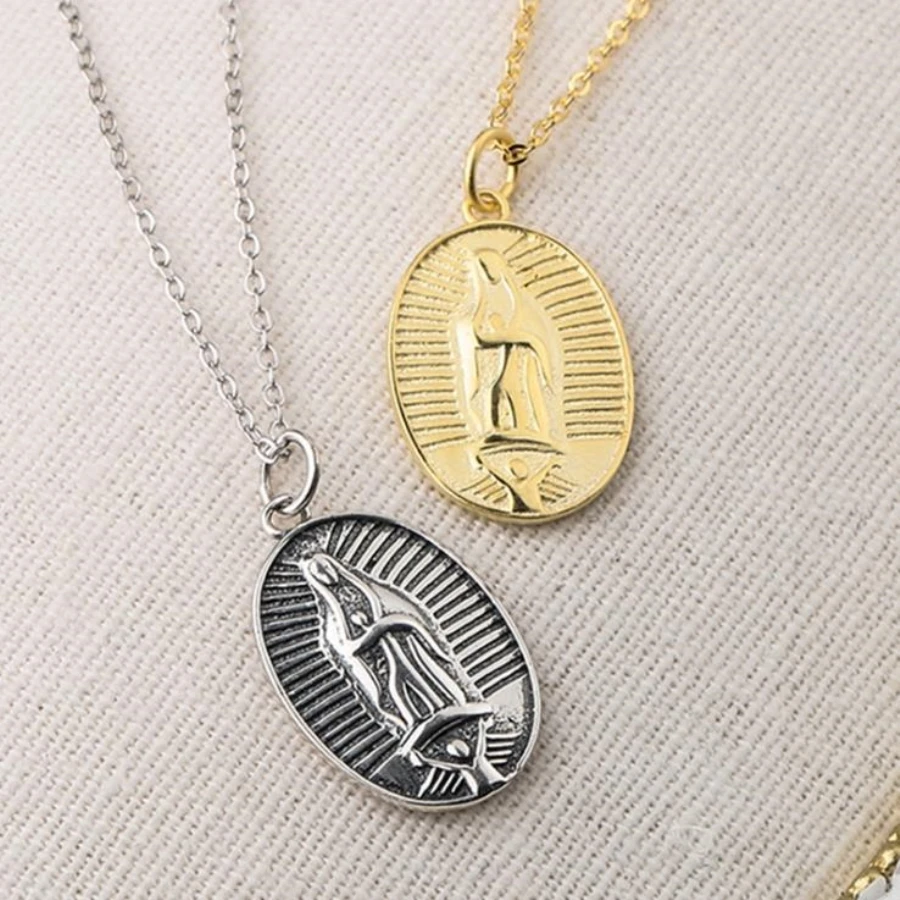 Vintage 925 Sterling Silver Coin Pendants Necklaces Oval Charms Rope Chain Gold Medal Pendant Religious Necklace for Women Men | Украшения