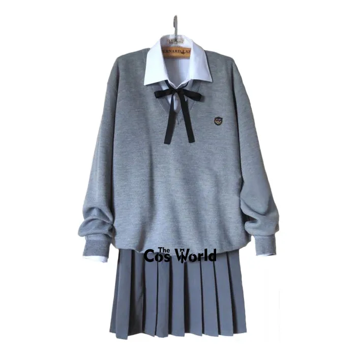 Свитер светильник V-образным вырезом, юбка, белая рубашка, костюмы в стиле преппи, школьная форма в японском аниме JK от AliExpress RU&CIS NEW