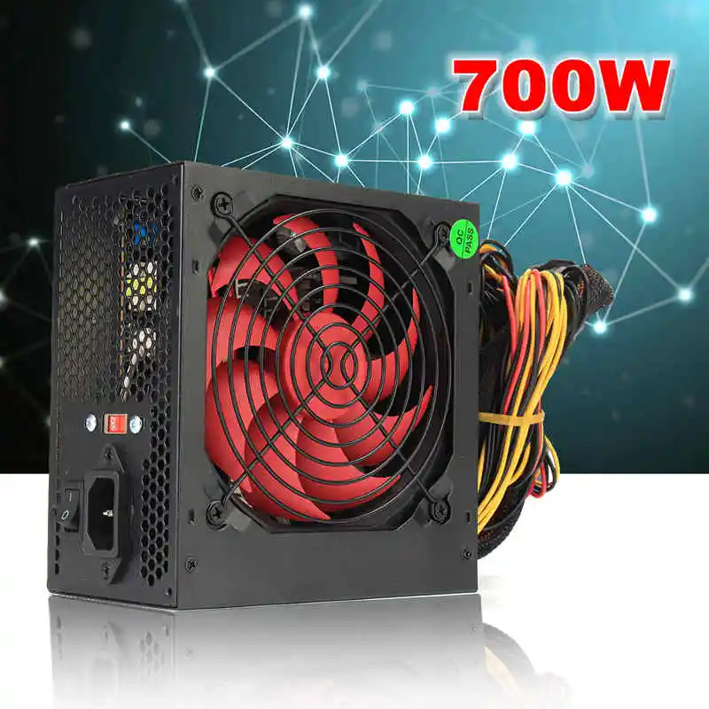Блок питания для игрового ПК MAX 700W с разъемами AU/EU/US Plug, поддержкой PCI SATA ATX 12V, 24Pin/Molex/Sata, вентилятором 12 см. до 700 ватт для компьютера BTC.