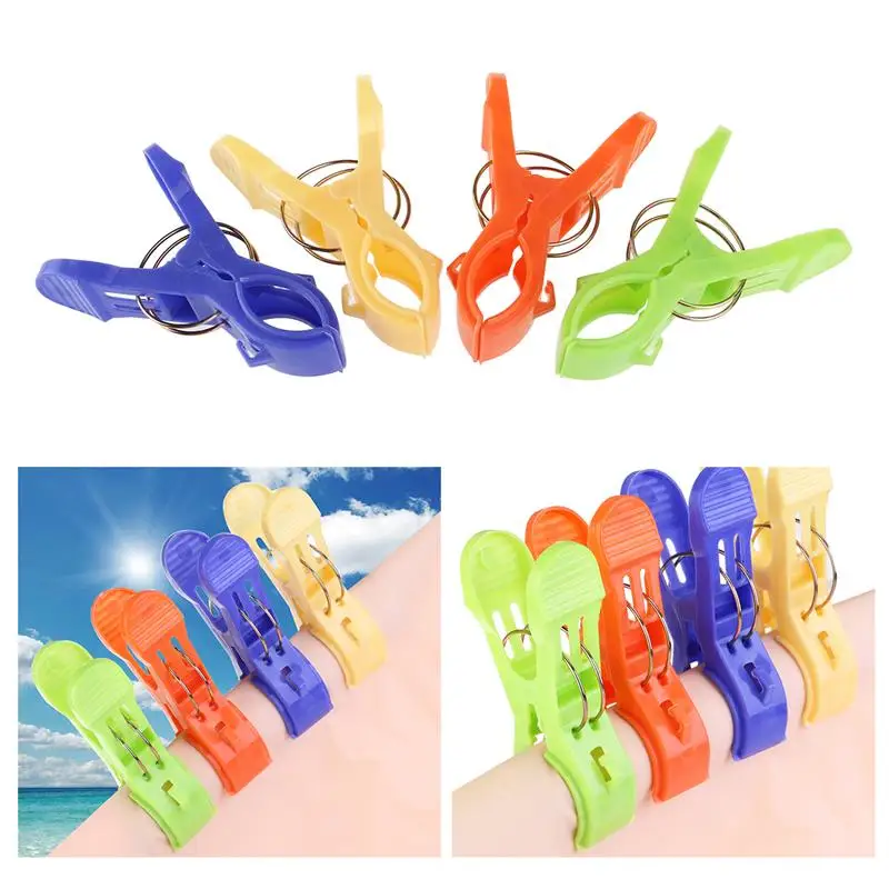 

8pcs Large Sized Bright Color Plastic Beach Towel Clips Quilt Clips Bed Sheet Clothespins Underwear Clothes Pegs