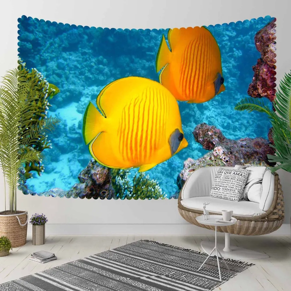

Else Blue Under Sea Yellow Tropical Fishes Aquarium 3D Print Decorative Hippi Bohemian Wall Hanging Landscape Tapestry Wall Art