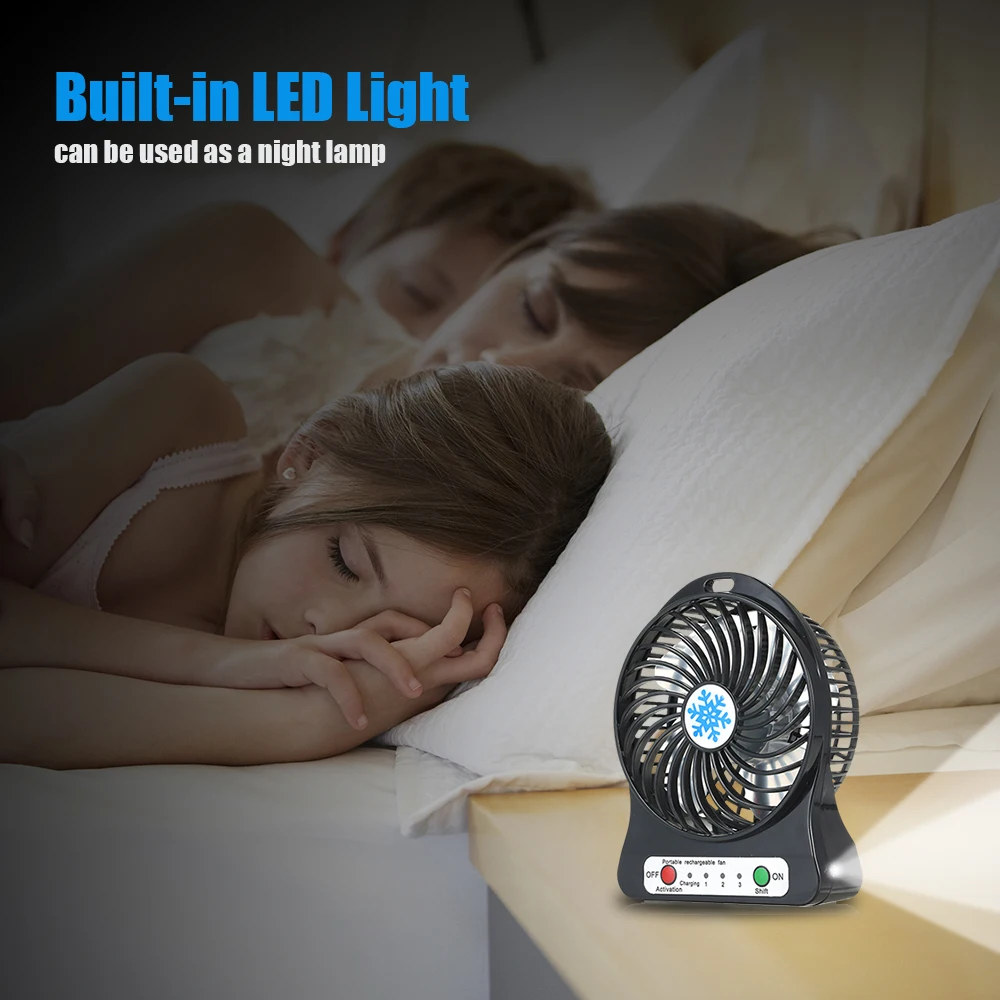 Портативный светодиодный светильник мини вентилятор с USB зарядкой 3 режима