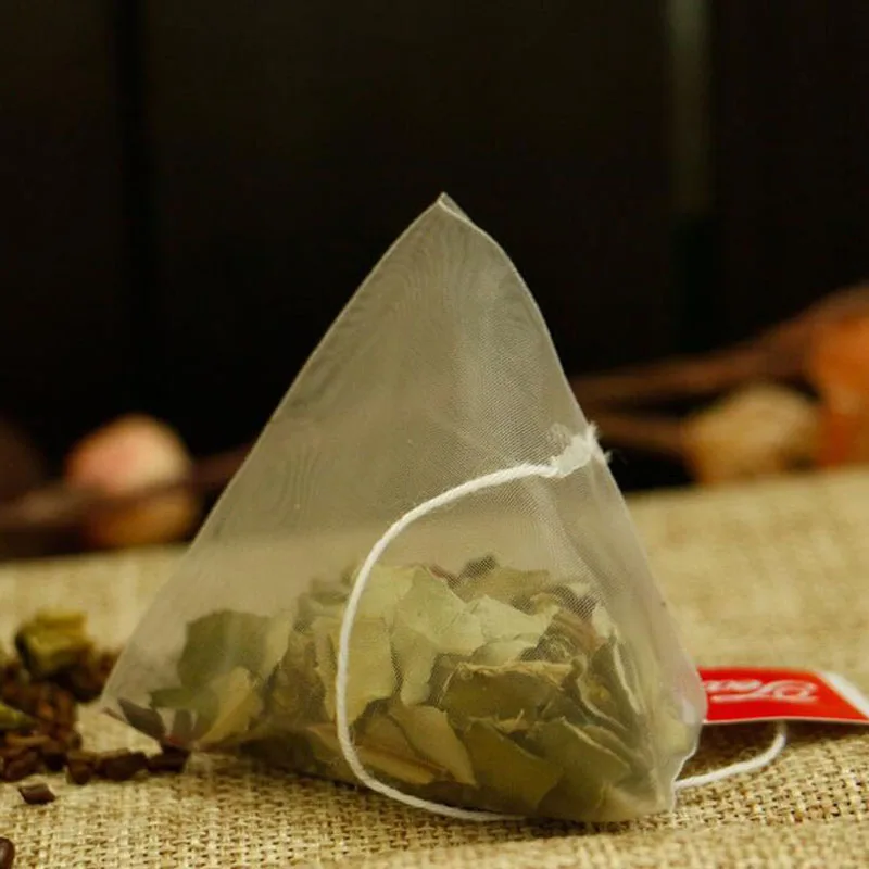 

5000Pcs 5.5*7cm Pyramid Tea Bags Filters Nylon TeaBag Single String With Label Transparent Empty Tea