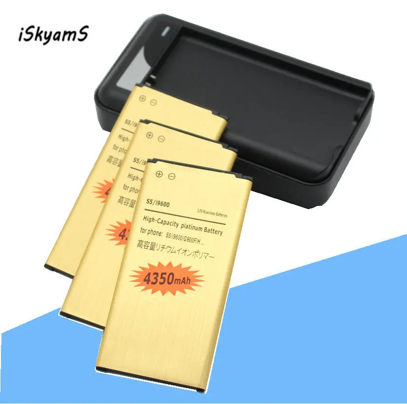 ISkyamS 3x4350 мА/ч EB BG900BBE BG900BBC ионная Золотая батарея + зарядное устройство для Samsung Galaxy