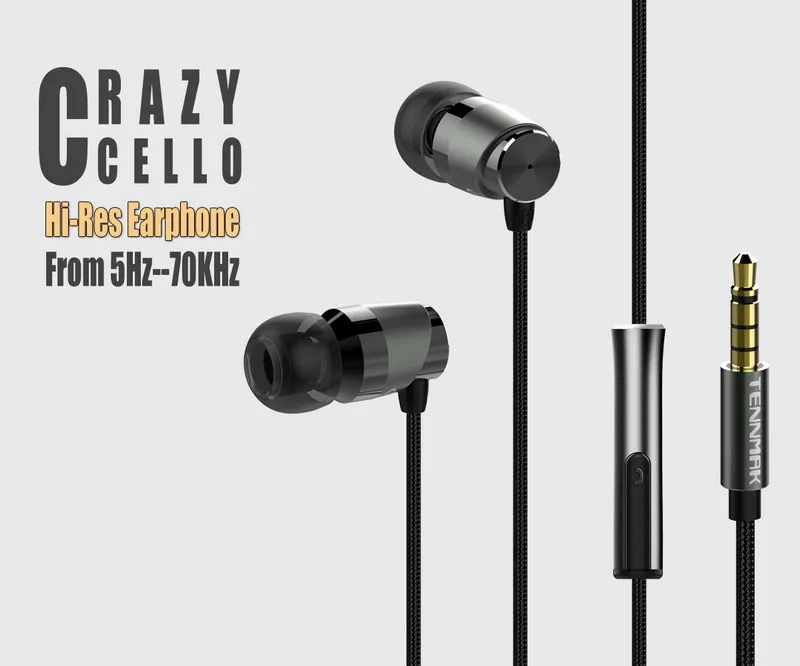 Tennmak Crazy Cello Hi-Res In Ear металлические наушники-вкладыши без потерь с микрофоном и регулятором громкости, HiFi наушники с сильными басами