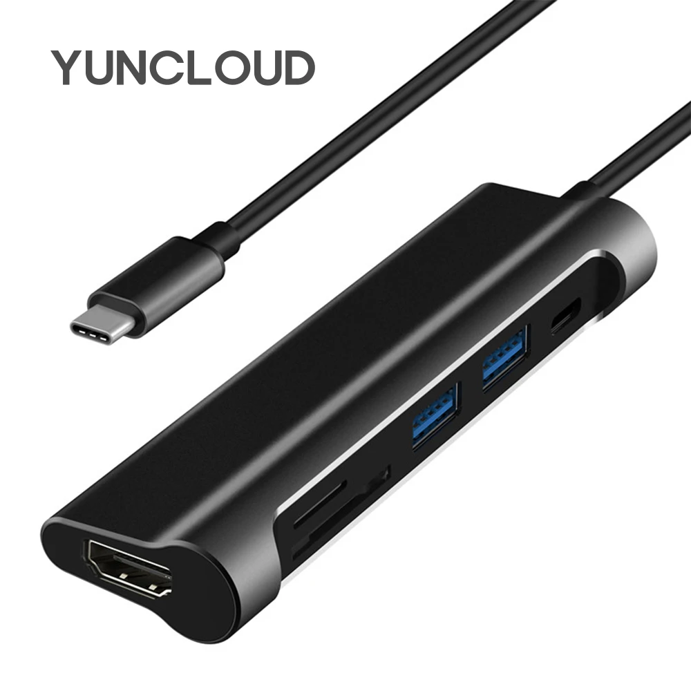 YUNCLOUD USB C 3 1 концентратор адаптер с SD/TF кардридер type PD Зарядка 4K HDMI 0 Тип сплиттер