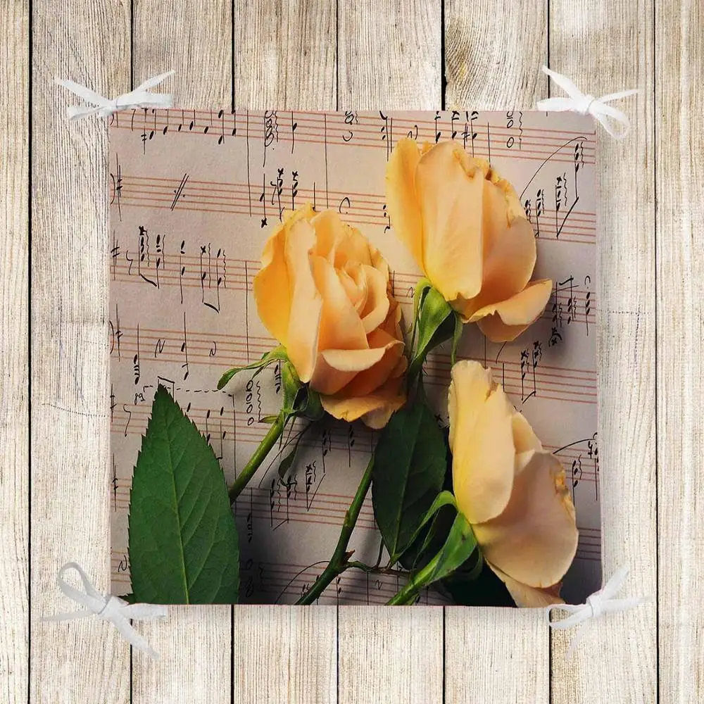 

Else Brown Music Notes Yellow Roses 3d Print Chair Pad Seat Cushion Soft Memory Foam Full Lenght Ties Non Slip Washable Zipper