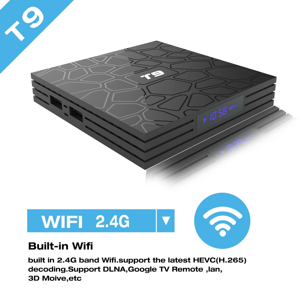 T9 Android 8 1 ТВ-приставка 4 ГБ/64 Гб мультимедийный плеер WIFI Bluetooth 2 4G/5G двойной