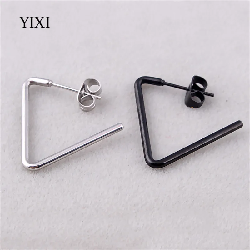 YIXI 2 Pcs New Triangle Earrings For Women Punk Brincos Anti Allergy 18mm Geometric Stud Wholesale Fashion Jewelry Gift | Украшения и