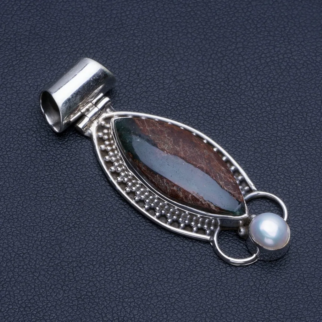 StarGems(tm) Natural Chrysoprase and River Pearl Punk Style 925 Sterling Silver Pendant 2&quot | Украшения и аксессуары