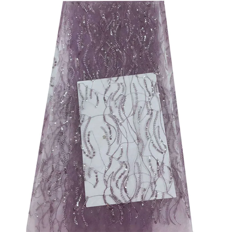 Африканская кружевная ткань фиолетовая с вышивкой и блестками стильная сетчатая