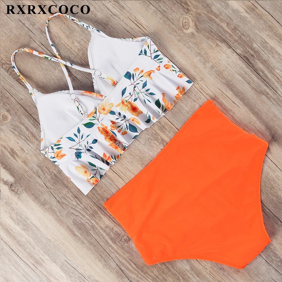 RXRXCOCO, бикини,, Mujer, новинка, сексуальный купальник для женщин, высокая талия, купальник, пуш-ап, бандаж, купальник, с рисунком, бикини, набор