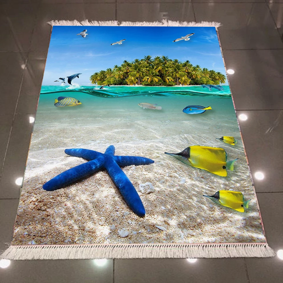 

Else Tropical Green island Under Sea Fish Stars 3d Print Microfiber Anti Slip Back Washable Decorative Kilim Area Rug Carpet
