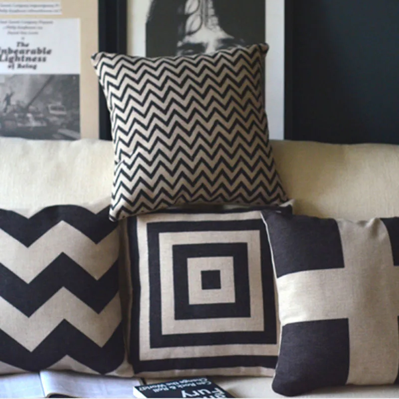 

Black simply Classic Retro couch Cushion cover Geometric print 45x45 cm Minimalist Scandinavian square home decorative pillows