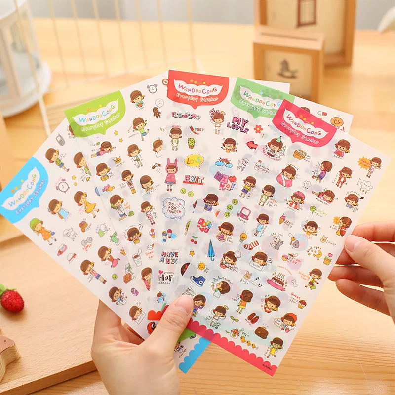 

6PCS Cute My Happy Life Decorative Stickers PVC Transparent Diary Album Mobile Phone Notebook DIY Stickers Children Stationery
