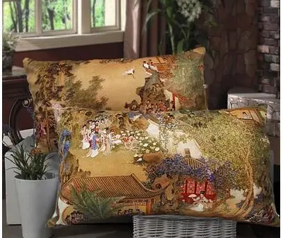 

Retro Chinese painting back cushion cover lumbar pillowcase old time waist pillow cover home decoration