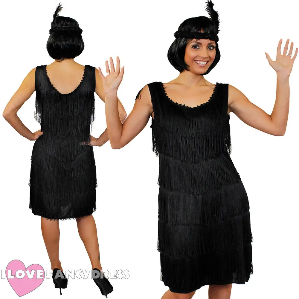 Женское черное платье с бахромой модное спереди и сзади модель 1920s DELUXE костюм для