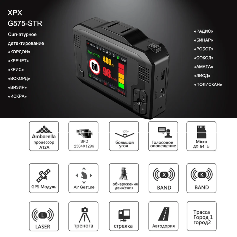 XPX Автомобильный видеорегистратор 3 в 1 Dash cam Автомобильный видеорегистратор антирадарный detetor gps Ambarella A12 SFull HD 1296P сигнальный сигнал приборная камера Автомобильная камера