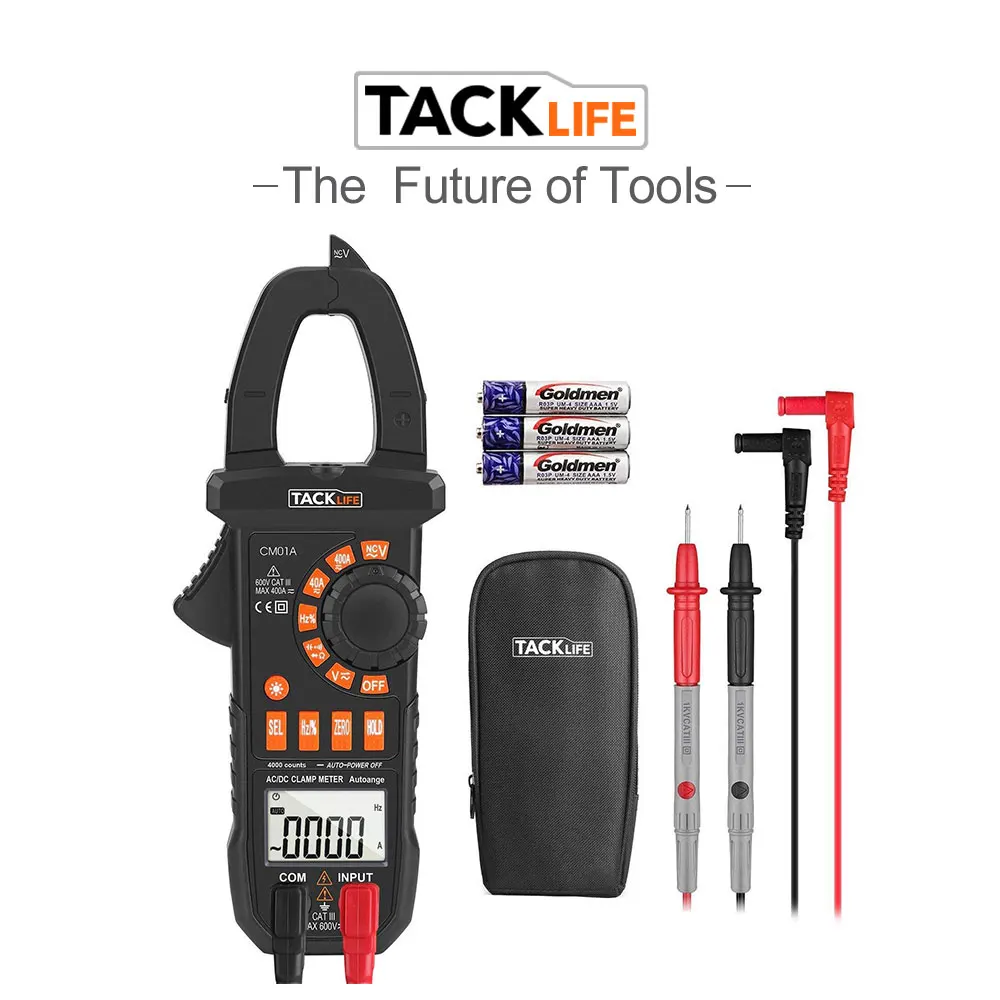 Tacklife CM01A токовые клещи 4000 отсчетов Автоматический Цифровой тест er NCV AC/DC Напряжение Ток Ом непрерывность Электрический тест