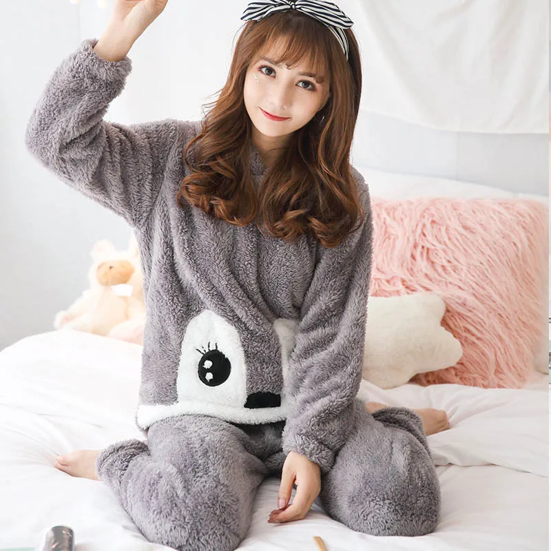 FL027C Милая Пижама с рисунком из мультфильма Фланелевая пижама Mujer Pigiama Donna Женский