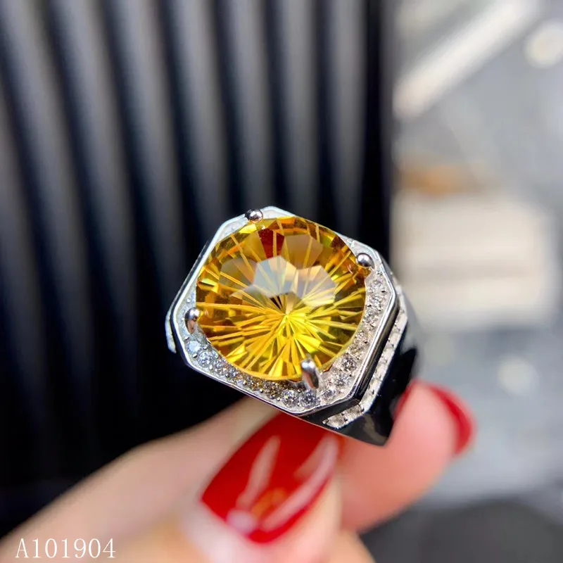 KJJEAXCMY boutique jewelry 925 sterling silver inlaid citrine gem men's luxury ring support detection