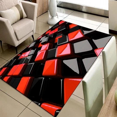 

Else Black Red Cubes Gray Boxes Geometric 3d Print Non Slip Microfiber Living Room Decorative Modern Washable Area Rug Mat