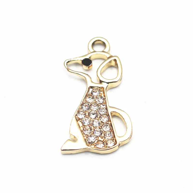 

20pcs/lot Crystal Dog Lobster Clasp Dangle Charms Gold Animal Hanging Charms Pendant For Women Bracelet Necklace Jewelry