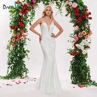 dressv ivory elegant mermaid v neck wedding dress spaghetti straps button lace floor length simple bridal gonws wedding dresses