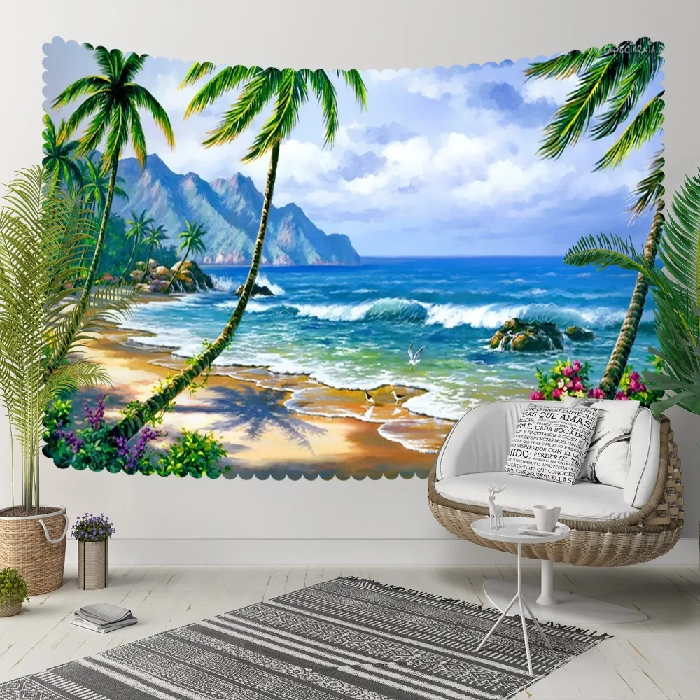 

Else Tropical Brown Beach Sea Side Waves Blue Sky 3D Print Decorative Hippi Bohemian Wall Hanging Landscape Tapestry Wall Art