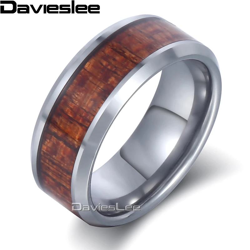 Мужское кольцо из карбида вольфрама Davieslee 8 мм серебряного цвета с инкрустацией