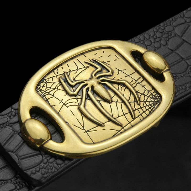 Fashion spider buckle high quality genuine leather belt men designers luxury Cowskin Waist Strap Handsome casual plaid men belt