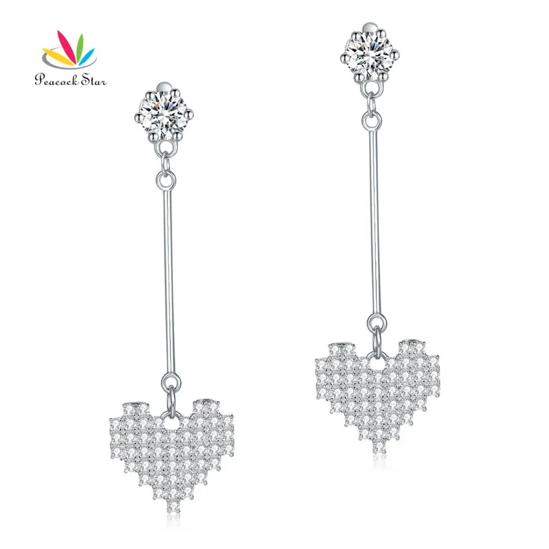 

Peacock Star Dangle Heart 925 Sterling Silver Earrings Evening / Fashion Bridal Bridesmaid Gift CFE8163