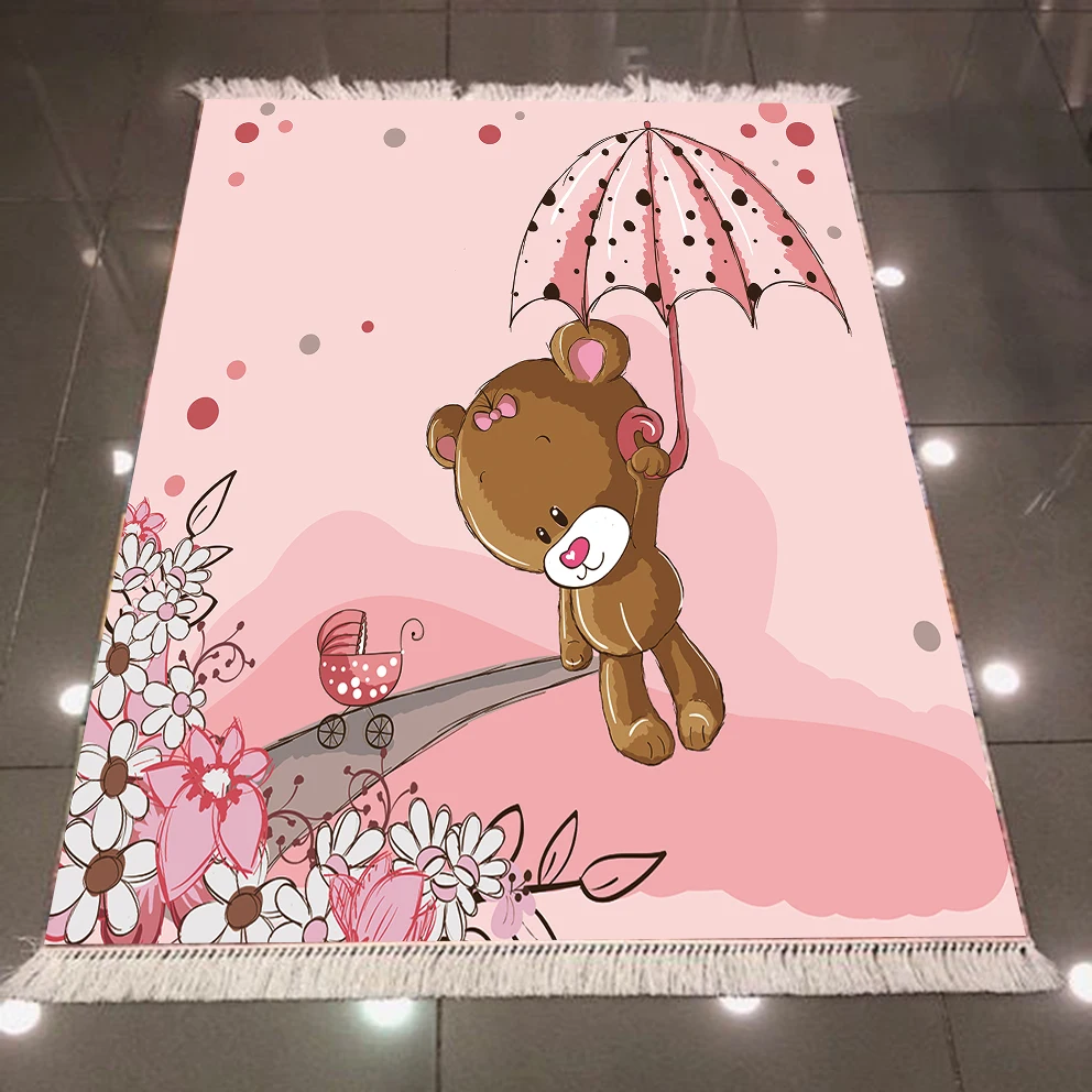 

Else Pink Floor Umbrella Bears White Flower Girls 3d Print Anti Slip Back Washable Decorative Kilim Kids Room Area Rug Carpet