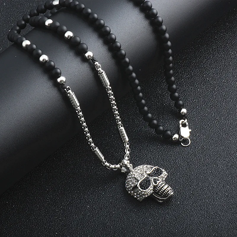 Again Jewel Fashion 2019 New Men Pendant Necklace Vintage Design SKull Lion Natural Stone Beaded Yoga Jewelry Gift | Украшения и