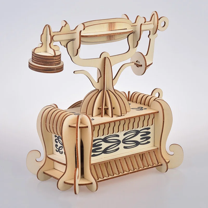 Старомодный телефон diy игрушка 3D деревянная модель конструктор для взрослых