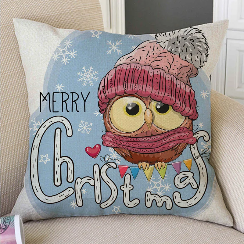 Adorable Cute Cartoon Teddy Bear Owl Snowman Christmas Decoration Cotton Linen Sofa Throw Pillow Cover Lovely Xmas Cushion | Дом и сад