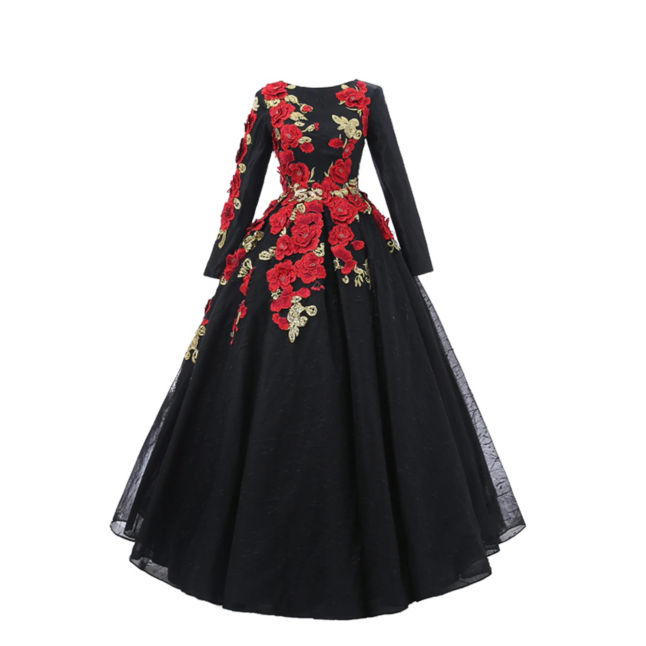 Длинное вечернее платье в мусульманском стиле однотонное черное официальное с 3D