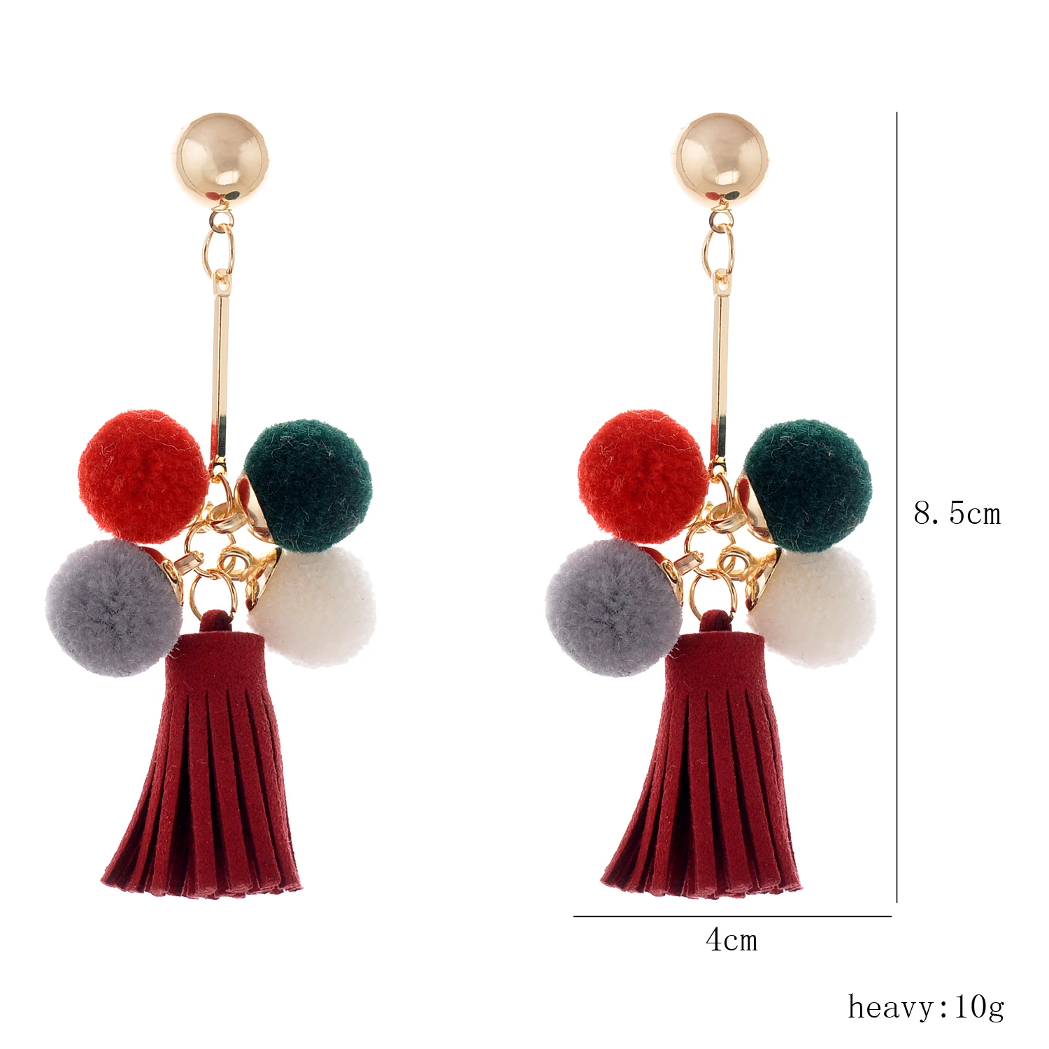 Серьги помпоны Lureme Разноцветные серьги с бордовой кисточкой для женщин и девушек