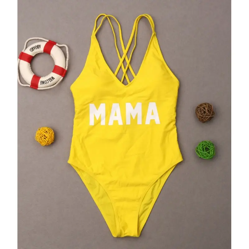 Mama Yellow Купальный костюм для мамы и дочки, 7 цветов одинаковая пляжная одежда для всей семьи, купальный костюм Одежда для купания для всей семьи Одежда для мамы и дочки - Цвет: Mama Yellow
