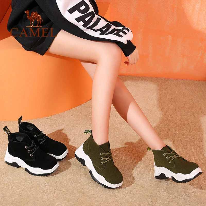 CAMEL High Thick Heel Winter Shoes Women Sneakers Fashion Casual Platform For Ladies Tennis Suede Lace Retro | Обувь