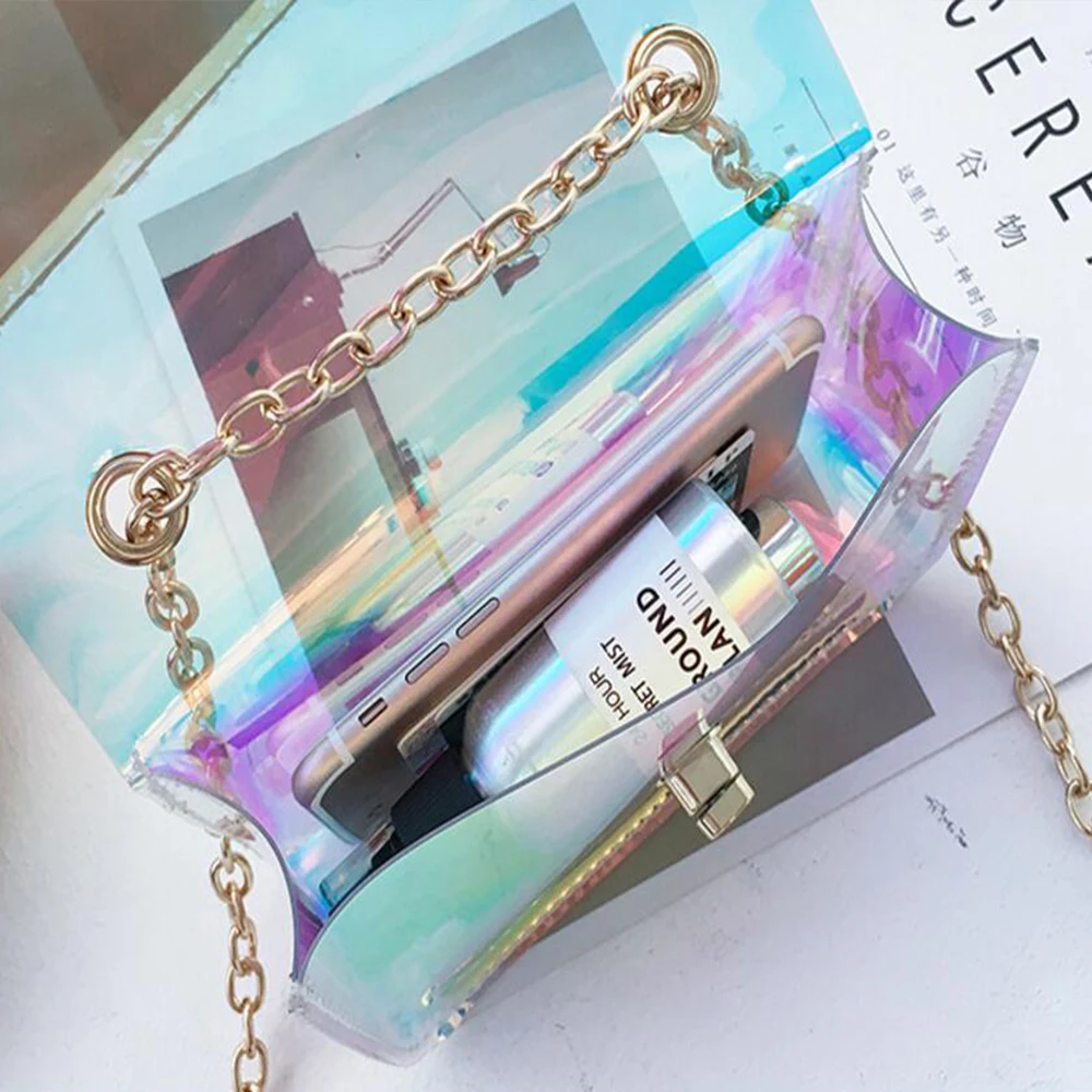 Мода прозрачный цвет плеча женщины Мини Маленькие Женщины Crossbody сумка цепи