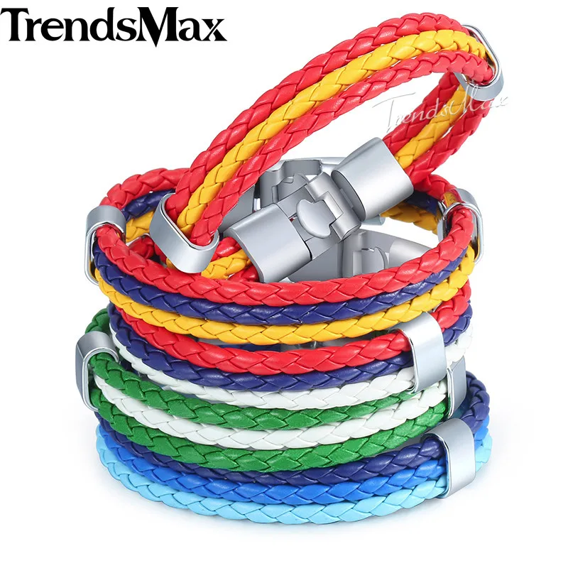 Trendsmax, мужской кожаный браслет, 3 нити, Национальный флаг, веревка, цепь, кожаные браслеты для мужчин,, модные ювелирные изделия, подарки KLBW18