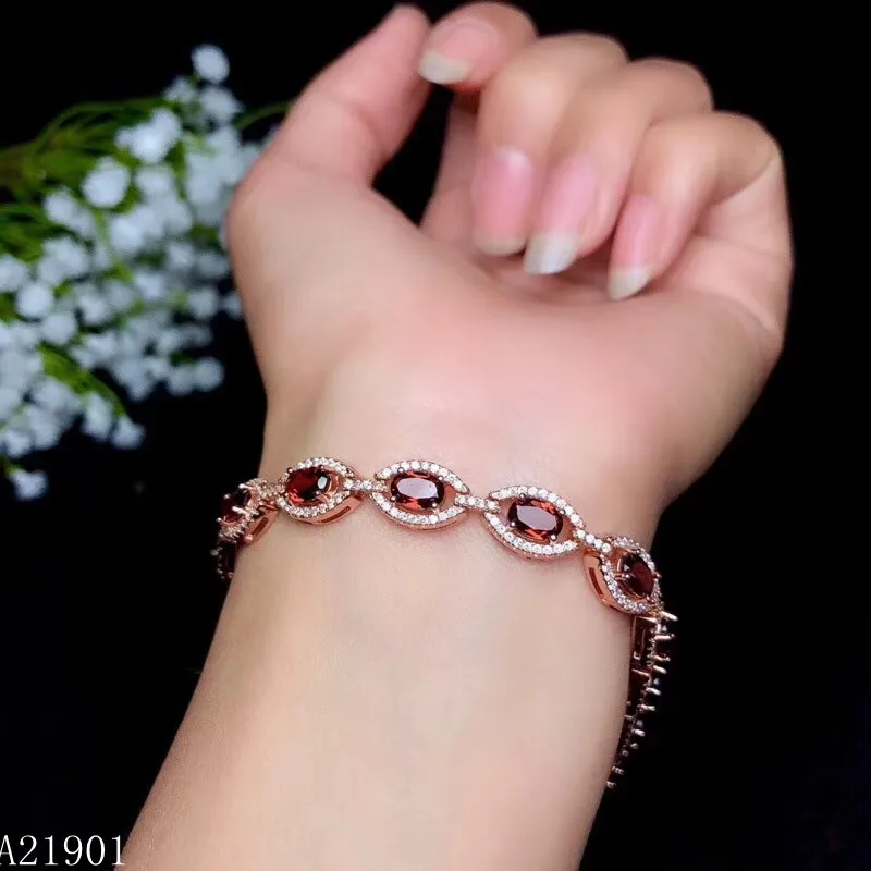 

KJJEAXCMY fine jewelry 925 pure silver inlaid natural garnet lady Bracelet support detection