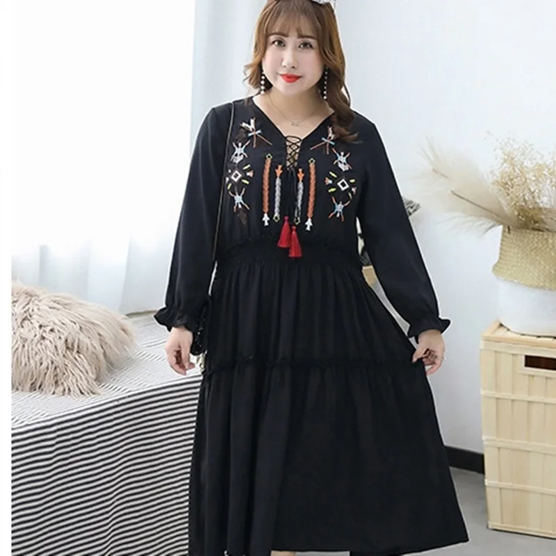 Женское этническое платье с длинным рукавом и вышивкой модель TA1017 в стиле бохо 2019