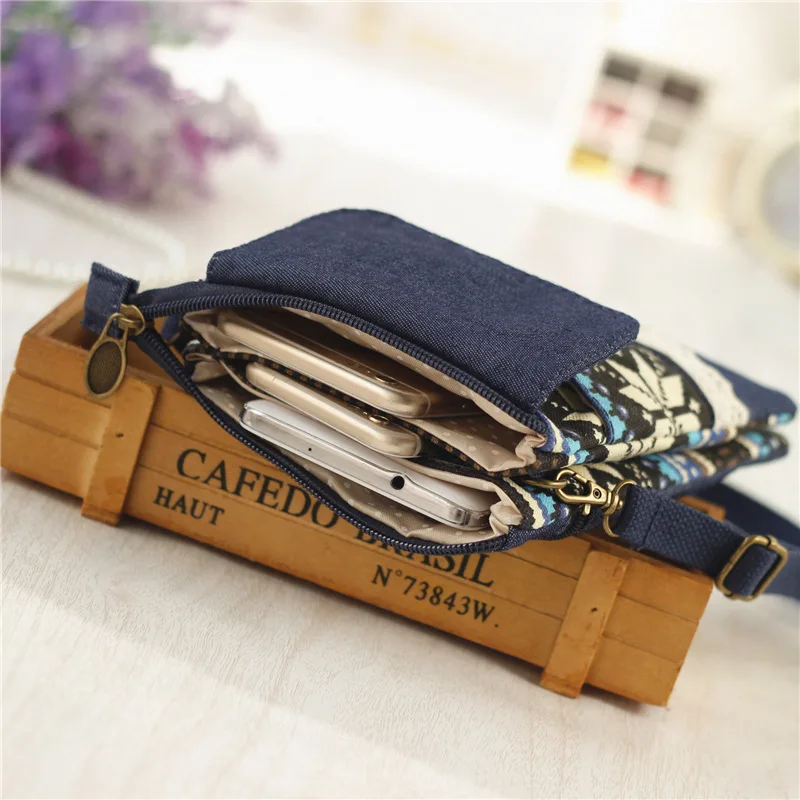 longmiao Women National Coin Purse Clutch Flower Printed Mini Messenger Bags Phone Pouch Girls Multi Pocket Organizer Bag | Багаж и сумки