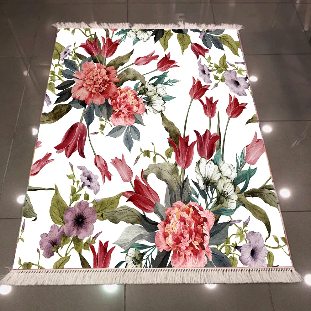 

Else Red Purple Flowers Green Leaves Floral 3d Pattern Print Microfiber Anti Slip Back Washable Decorative Kilim Area Rug Carpet